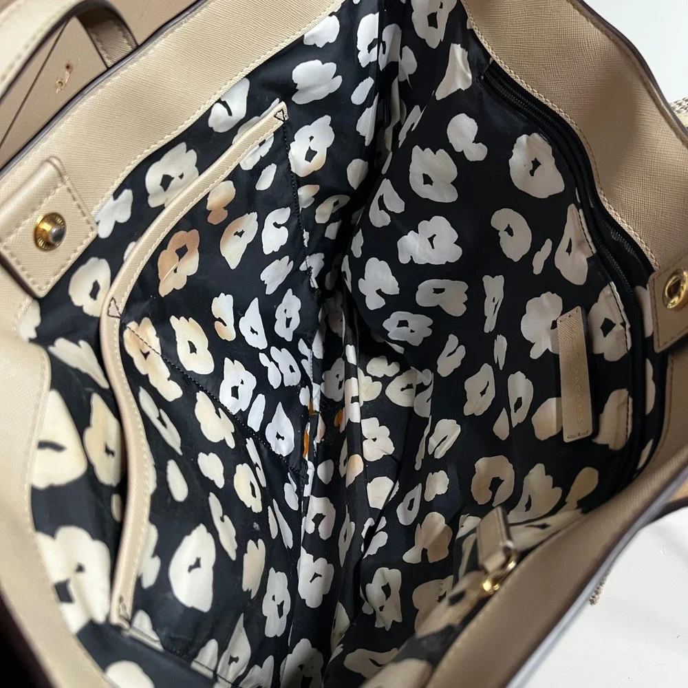 Marc Jacobs Wingman Tote Beige Saffiano Leather Floral Lining Large Handbag